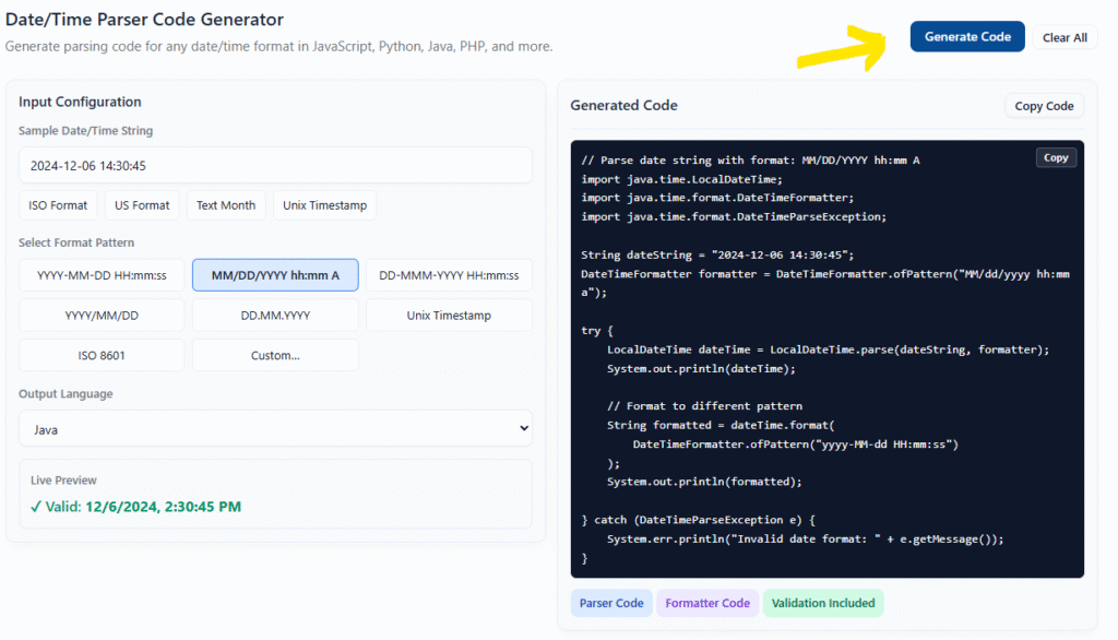 date/time parser code generator